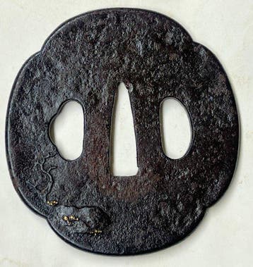 bergpagode samurai priester op bootmotief tsuba - Japan -