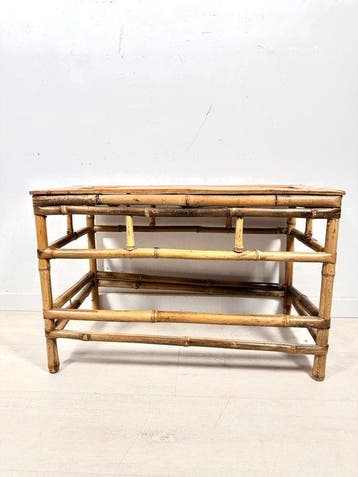 Table basse - Table basse en bambou italienne avec plateau, Antiquités & Art
