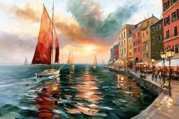 Lea Ottavi - Golden Harbor Sunset · XXL · Hand signed