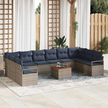 vidaXL Tuinbank Set met kussen 11 pcs Grijs poly rattan, Verzenden