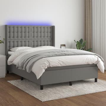 vidaXL Boxspring met matras en LED stof donkergrijs 140x200, Verzenden, Nieuw
