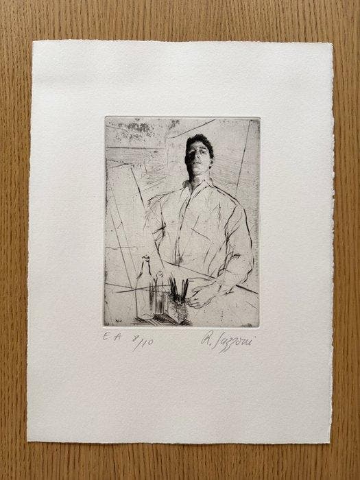 Romain Suzzoni (1950) - Portrait du peintre à latelier, Antiek en Kunst, Antiek | Overige Antiek