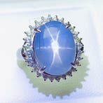 Bague Platine - 16.02ct. tw. Saphir étoilé - Diamant -, Bijoux, Sacs & Beauté