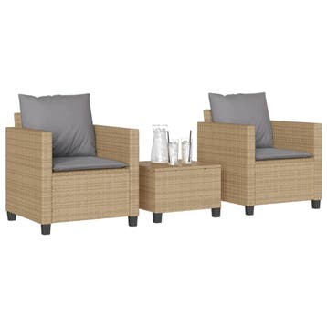vidaXL 3-delige Bistroset met kussens poly rattan beige, Verzenden, Nieuw