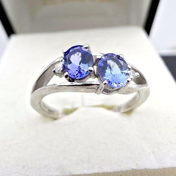 Zonder minimumprijs - Ring Zilver - Tanzaniet - Diamanten, Nieuw