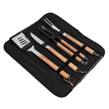 Barbecueset | RVS/Hout | Vleesvork, Barbecuetang, Vleesmes,, Verzenden, Nieuw in verpakking