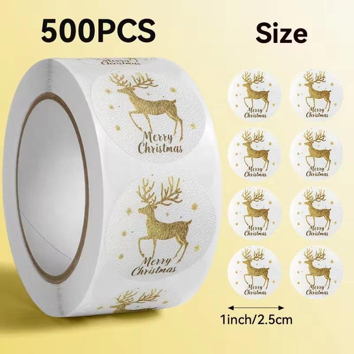 Sluitstickers kerstetiketten merry christmas wit & goud, Hobby en Vrije tijd, Knutselen, Nieuw