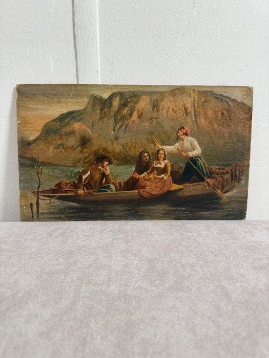 Italiaanse school (XIX) - Scena con figure in barca, Antiquités & Art, Art | Peinture | Classique