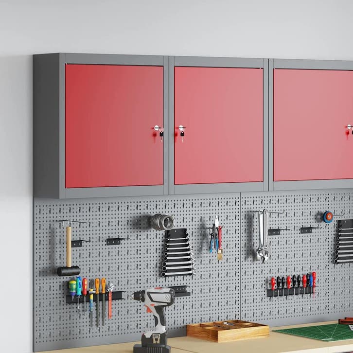 vidaXL Gereedschapskast met plank Rood en Grijs 50 x 20 x 55, Doe-het-zelf en Bouw, Gereedschapskisten, Nieuw, Verzenden