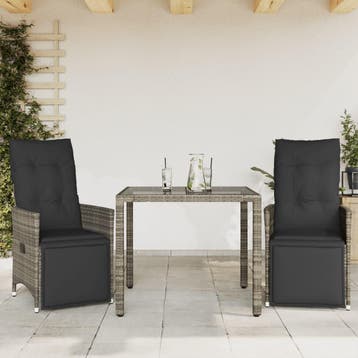 vidaXL 3-delige Bistroset met kussens poly rattan grijs, Verzenden, Nieuw