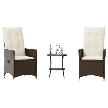 vidaXL 3-delige Bistroset met kussens poly rattan bruin, Tuin en Terras, Verzenden, Nieuw