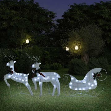 vidaXL Kerstdecoratie rendieren en slee 60 LEDs wit, Diversen, Verzenden, Nieuw