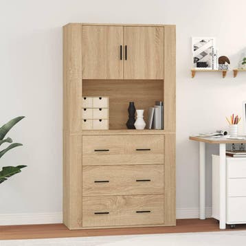 vidaXL Hoge kast bewerkt hout sonoma eikenkleurig, Verzenden, Nieuw