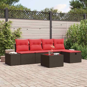 vidaXL Tuinbank Set 6 st Bruin poly rattan, Verzenden
