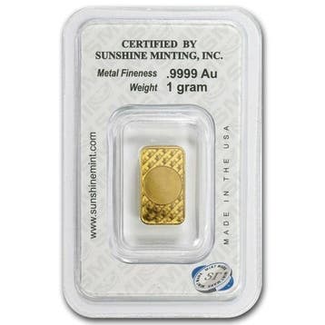 1 gram - Goud .999 - 1 Gram 9999 Fine Gold Bar Sunshine