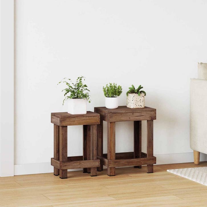 vidaXL Plantenstand 2 pcs Bruin 70 x 11 x 27 cm Mahonie Hout, Tuin en Terras, Bloembakken en Plantenbakken, Nieuw, Verzenden