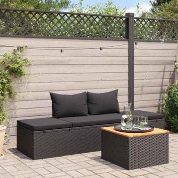vidaXL Ligbed met kussens poly rattan zwart, Verzenden