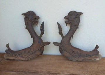 sculptuur, Mostri marini - 32 cm - Paar spiegelende