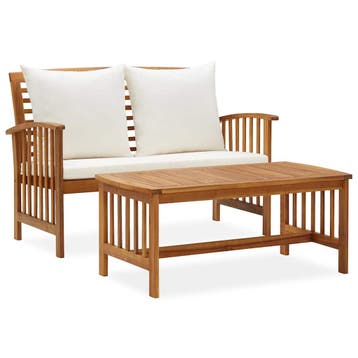 vidaXL 2-delige Loungeset met kussens massief acaciahout, Verzenden, Nieuw, Loungeset