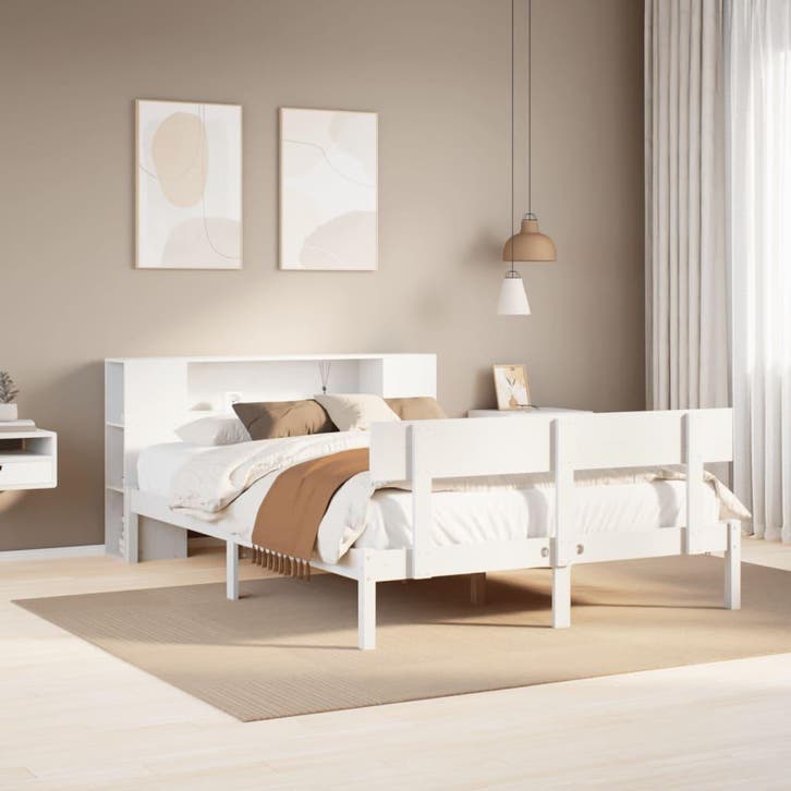 vidaXL Bed met boekenkast zonder matras grenenhout wit, Maison & Meubles, Chambre à coucher | Lits, Envoi