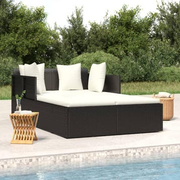 vidaXL Ligbed met kussens 182x118x63 cm poly rattan zwart, Verzenden