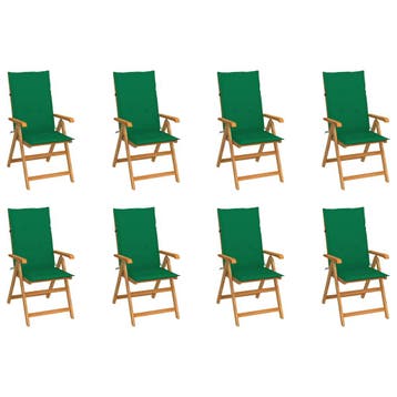 vidaXL Verstelbare klapstoelen met kussens, 8 stuks, massief, Verzenden, Nieuw