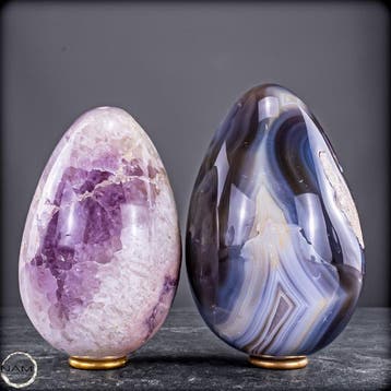 Orca-Achat & Amethyst Ei-Set – Twee buitengewone