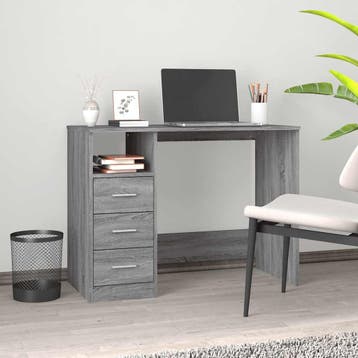 vidaXL Bureau met lades 102x50x76 cm bewerkt hout grijs, Huis en Inrichting, Verzenden, Nieuw