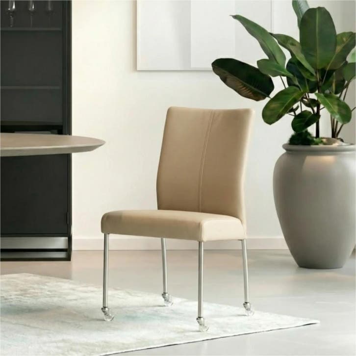 Set van 8 Leren eetkamerstoelen Comfort met wieltjes -, Huis en Inrichting, Stoelen, Nieuw, Leer, Ophalen of Verzenden