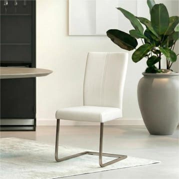 Leren eetkamerstoel Dare - Hermes Bianco (gebroken wit) -, Huis en Inrichting, Stoelen, Wit, Nieuw, Ophalen of Verzenden, Industrieel, Modern