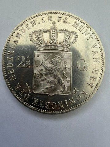 Nederland. Willem III. 2 1/2 Gulden 1870, Postzegels en Munten, Munten | Nederland