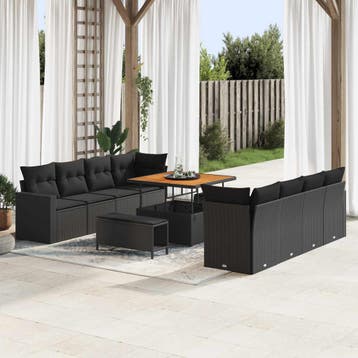 vidaXL Tuinbank Set 12 st 12-Aantal zitplaatsen Zwart poly, Verzenden, Nieuw