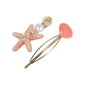 Haarspeld Duckklem Schuifspeldje 6cm – Zeester Schelp – Goud, Nieuw