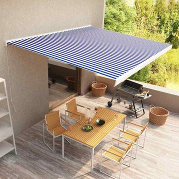 vidaXL Luifel handmatig 400x300 cm blauw en wit, Tuin en Terras, Zonneschermen, Verzenden, Nieuw