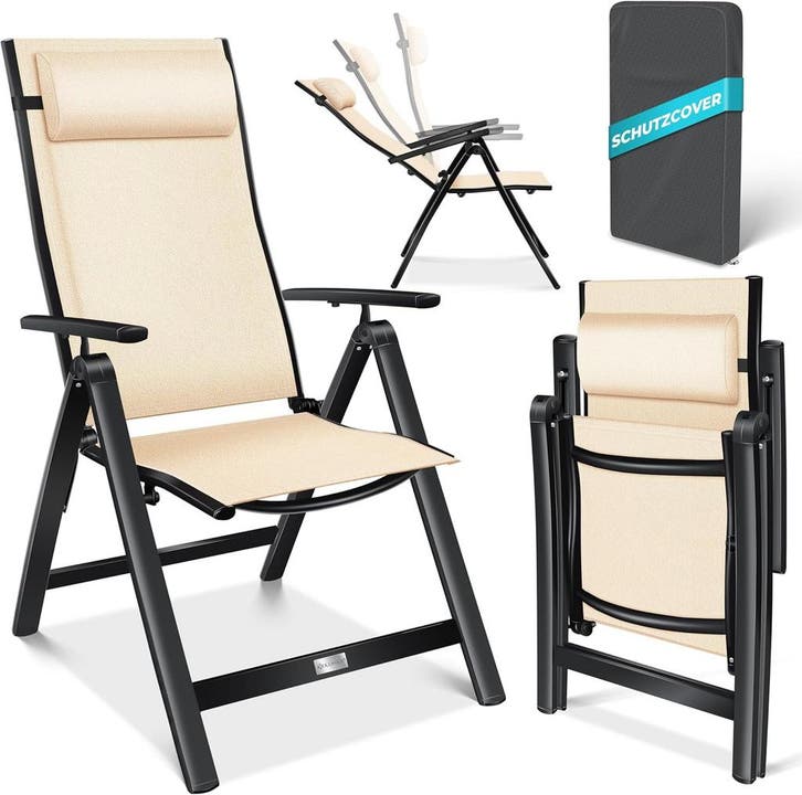 Tuinstoel - Ligstoel - Verstelbaar - Opvouwbaar - Beige - KE, Caravans en Kamperen, Kampeermeubelen, Nieuw, Verzenden