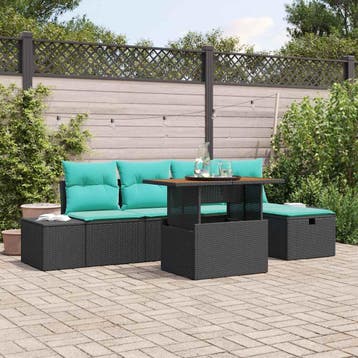 vidaXL Tuinbank Set 6 st Zwart poly rattan, Tuin en Terras, Verzenden, Nieuw