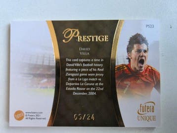 Futera Prestige David Villa 9/24 Memorabilia kaart,, Nieuw