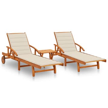 vidaXL Ligstoelen 2 st met tafel en kussens massief, Verzenden, Nieuw