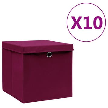 vidaXL Opbergboxen met deksel 10 st 28x28x28 cm donkerrood, Verzenden, Nieuw