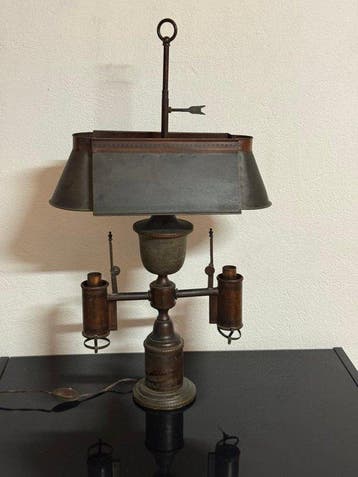 Lampe - métal patiné - Métal Art Déco Double Lam