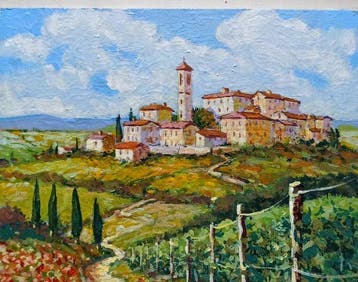Gino Masini (1949) - Towards the village - Tuscany landscape, Antiek en Kunst