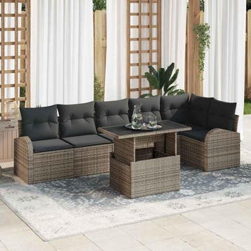vidaXL Tuinbank Set 7 st Grijs poly rattan, Verzenden, Nieuw