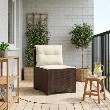 vidaXL Eén-zits Tuin Sofa met Kussens Rieten Look PP Bruin, Verzenden, Nieuw