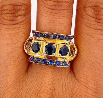 Zonder minimumprijs - Ring - 9 kt. Geel goud, Zilver Saffier, Nieuw