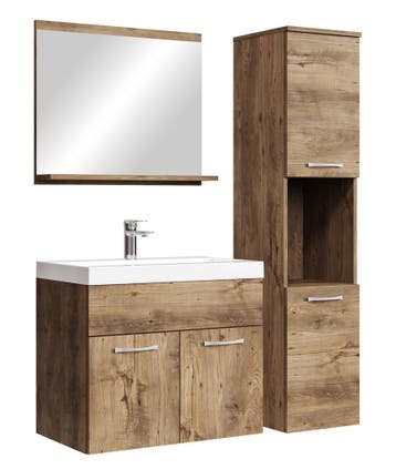 Badkamermeubel Set Montreal 60 x 35 cm Bruin Eiken Badmeubel, Verzenden, Nieuw