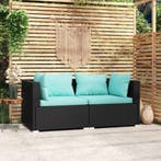 vidaXL Tweezitsbank met kussens poly rattan zwart, Verzenden