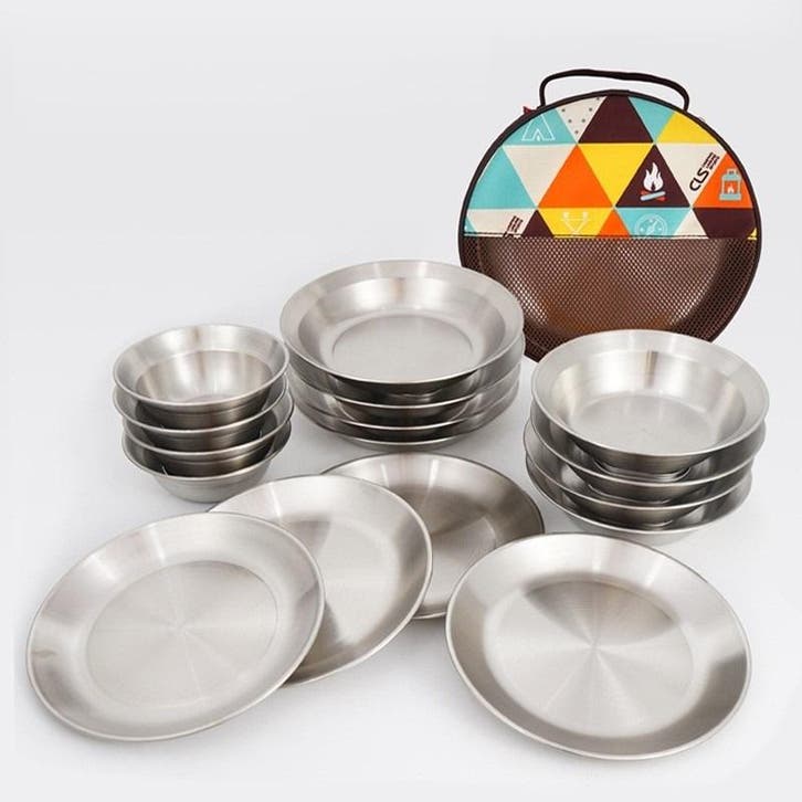 16-delig Kampeerservies Roestvrijstaal - Kampeer Servies RVS, Collections, Collections Autre, Envoi