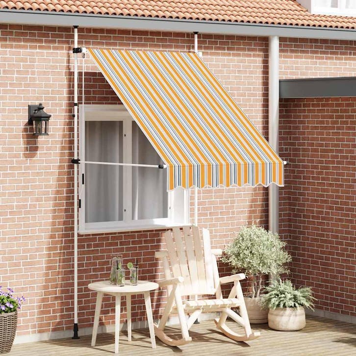 vidaXL Luifel handmatig uittrekbaar 150 cm geel en blauwe, Tuin en Terras, Zonneschermen, Nieuw, Verzenden