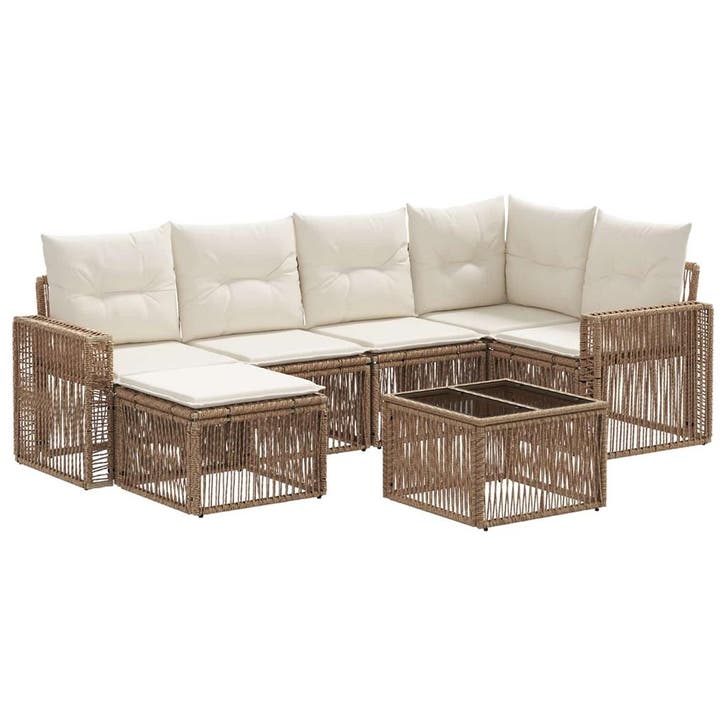 vidaXL Tuinbank Set 7 pcs Beige en Crème Wit poly rattan, Tuin en Terras, Tuinsets en Loungesets, Nieuw, Verzenden