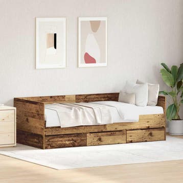 vidaXL Dagbed met lade met opslag Oud Hout 90 x 200 cm, Verzenden